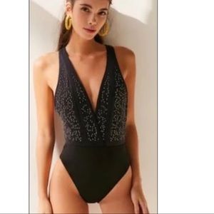 Urban Outfitters UO Out From Under black studded deep v bodysuit